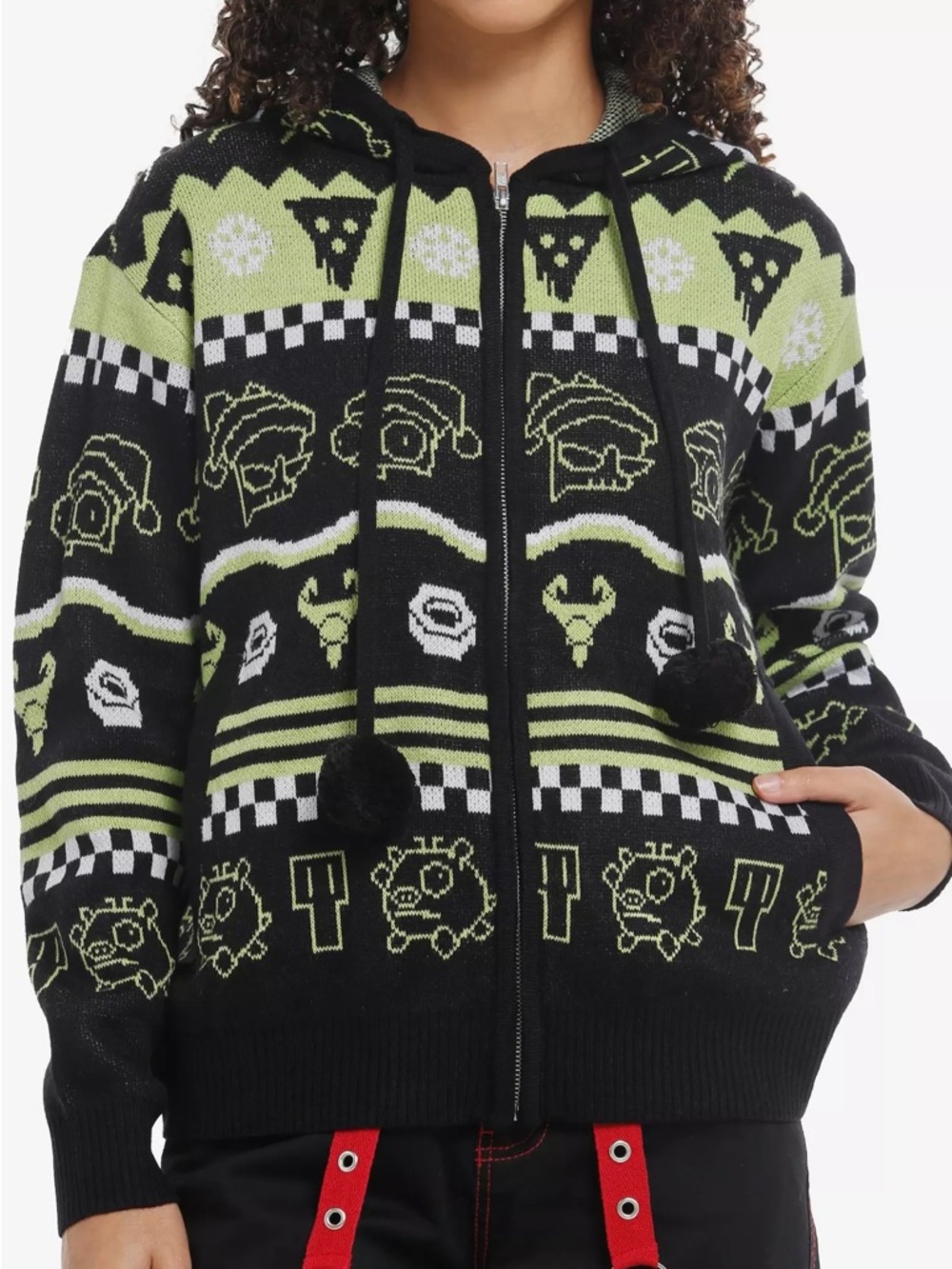 Invader Zim GIR‎ & Zim Fair Isle Hoodie Hot Topic Christmas Holiday
